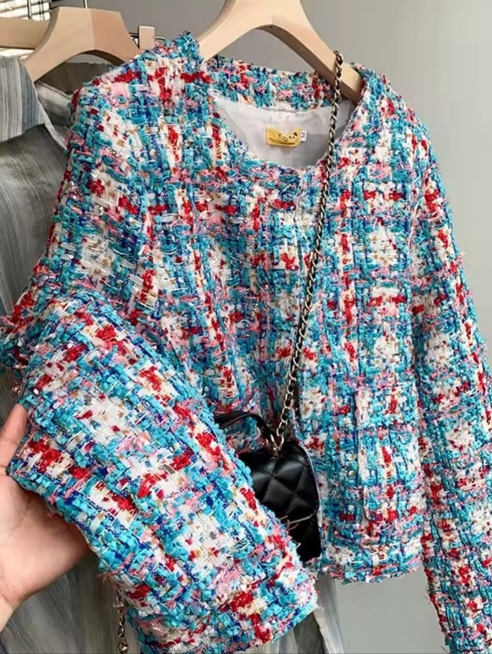 Multicolor Tweed Jacket - Women's Short Boxy Coat